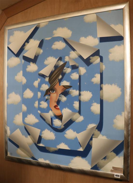 Anthony John Gray (b. 1946) Trompe loeil, face, torn sky, clouds 36 x 31.5in.